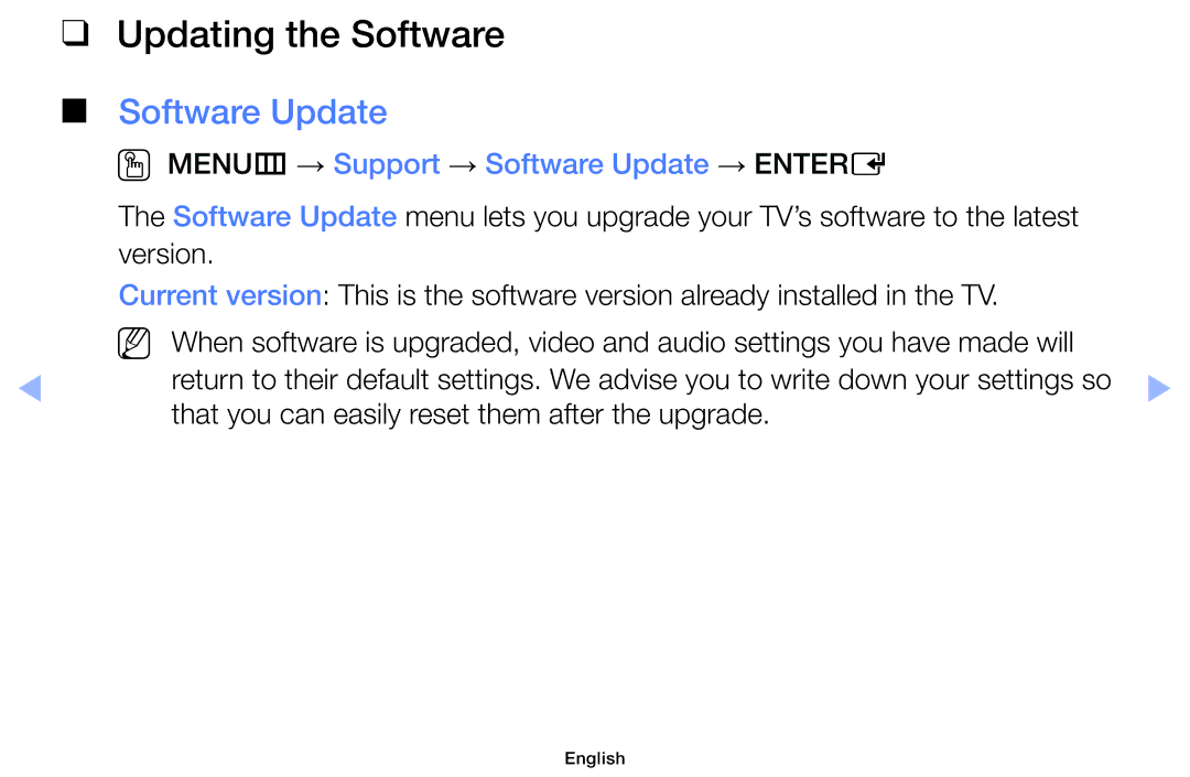 Samsung UE32F5000AKXRU, UE46F5000AWXXH manual Updating the Software, OO MENUm → Support → Software Update → Entere 