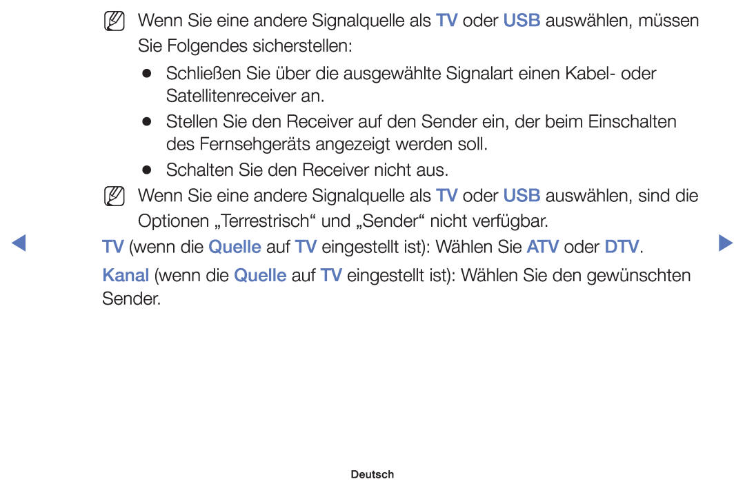 Samsung UE42F5000AWXZG, UE46F5000AWXXH manual NN Wenn Sie eine andere Signalquelle als TV oder USB auswählen, sind die 