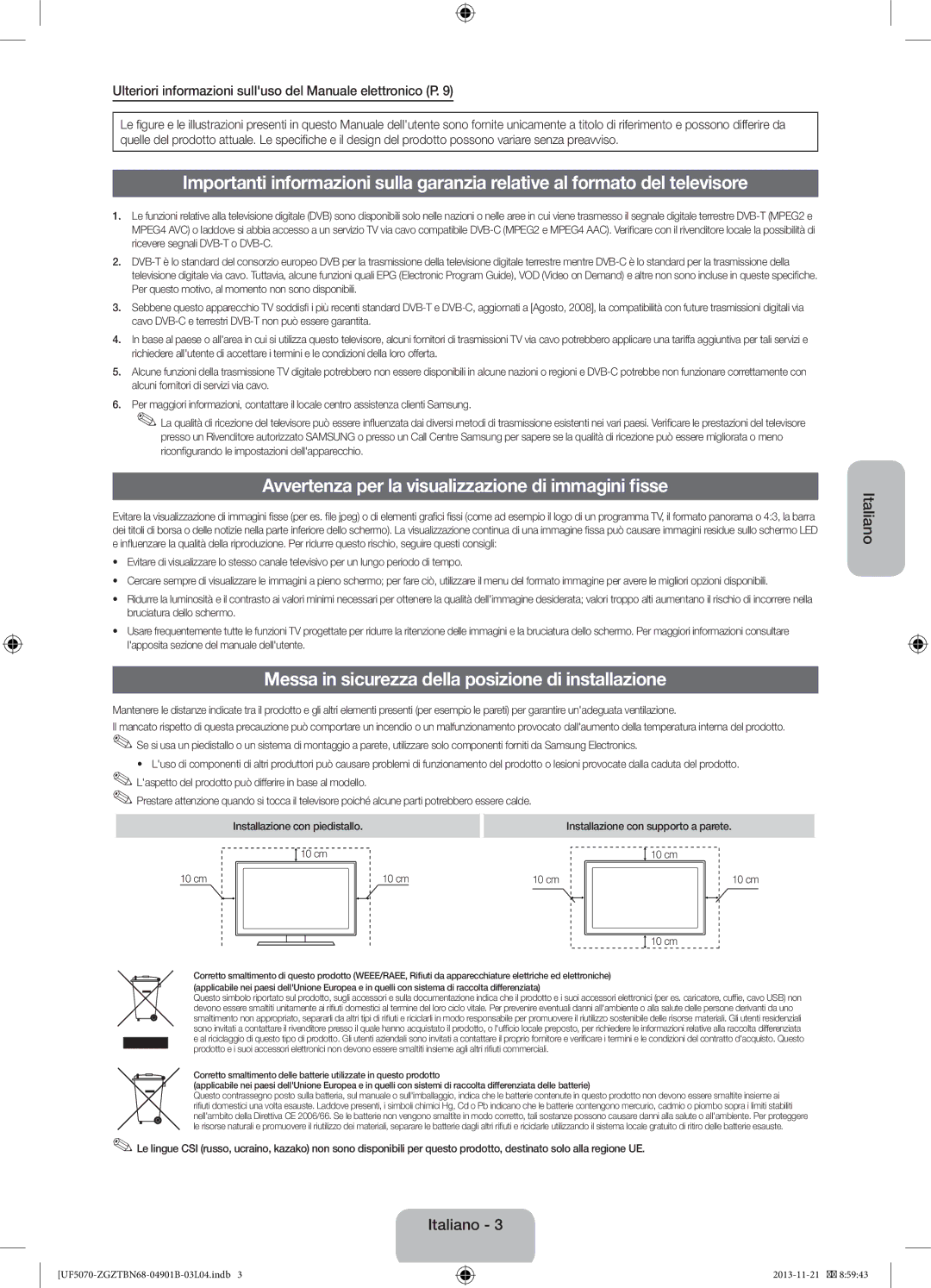 Samsung UE42F5070SSXXH Avvertenza per la visualizzazione di immagini fisse, Riconfigurando le impostazioni dellapparecchio 