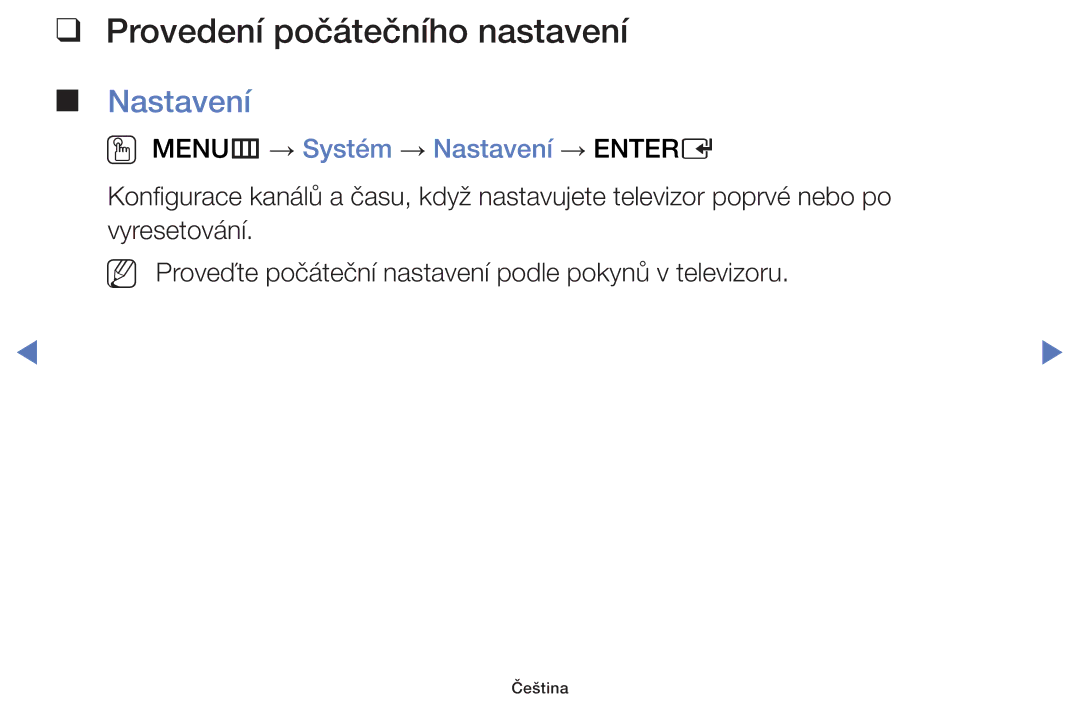 Samsung UE50F5000AWXBT, UE46F5070SSXZG manual Provedení počátečního nastavení, OO MENUm → Systém → Nastavení → Entere 