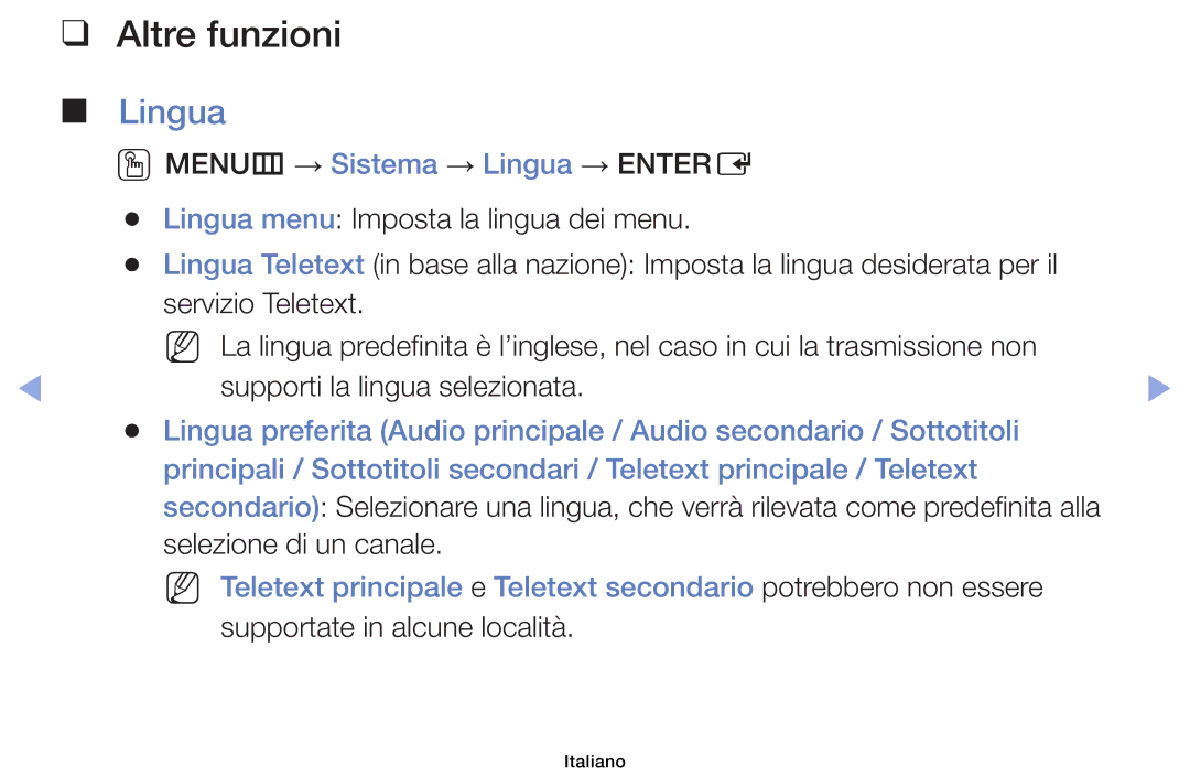 Samsung UE22F5000AKXZT, UE46F6100AWXXH Altre funzioni, Lingua, Non, Supporti la lingua selezionata, Selezione di un canale 