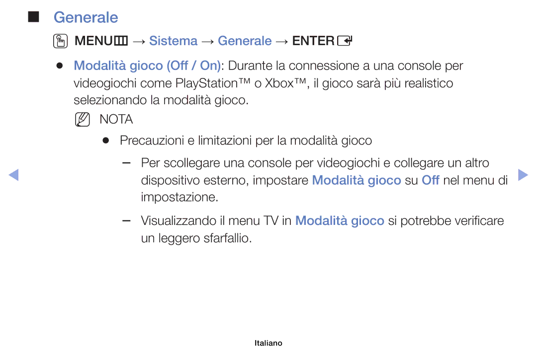 Samsung UE28F4000AWXZT, UE46F6100AWXXH manual OOMENUm → Sistema → Generale → Entere, Impostazione, Un leggero sfarfallio 