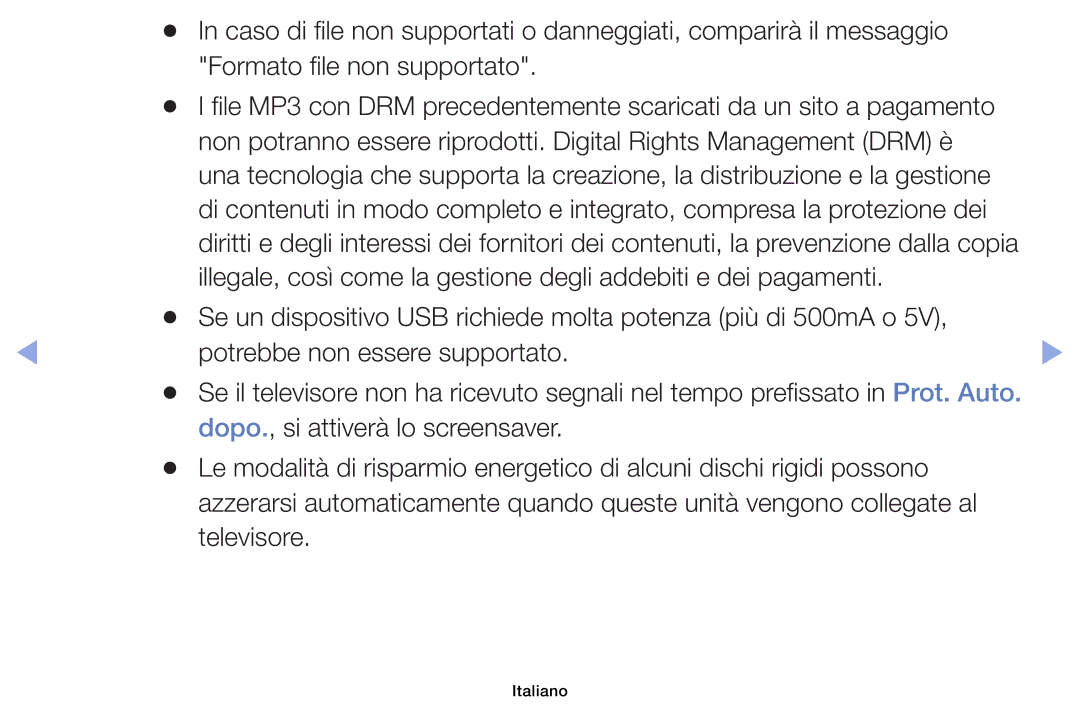 Samsung UE19F4000AWXZT DRM precedentemente scaricati da un sito a pagamento, Potrebbe non essere supportato, Prot. Auto 