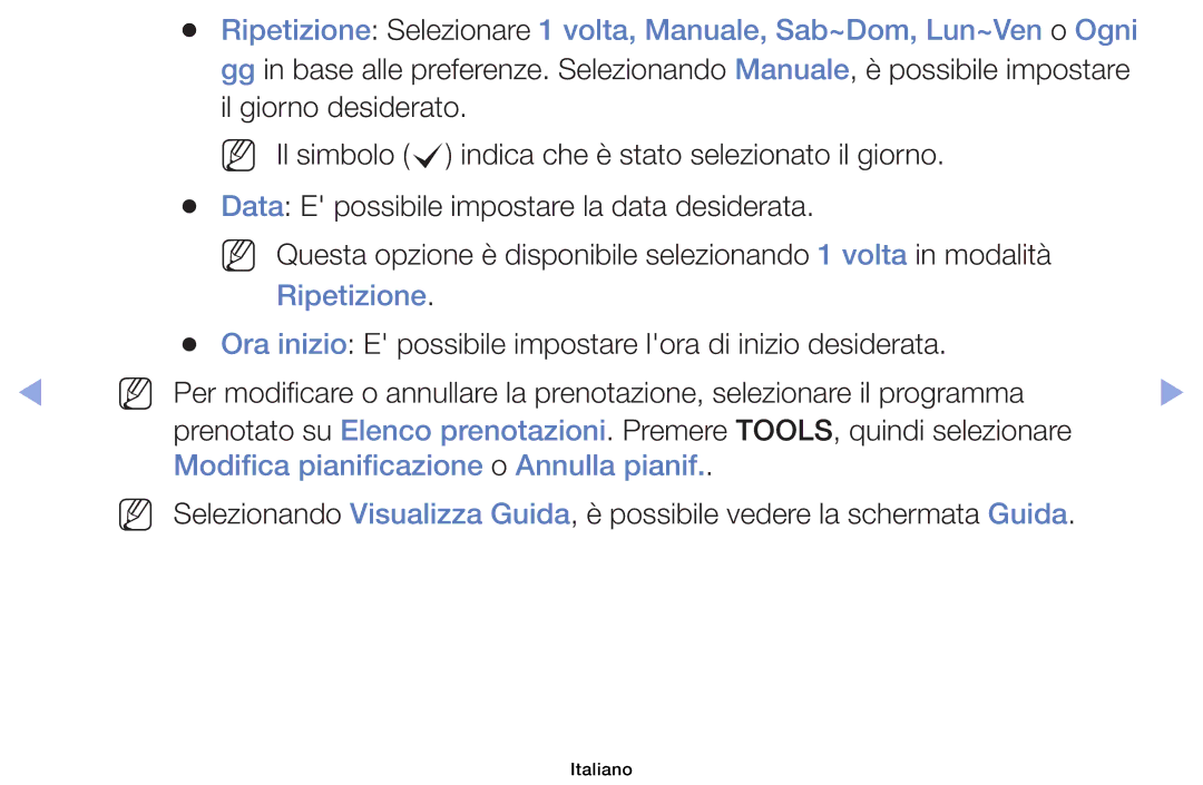 Samsung UE40EH6030WXZT, UE46F6100AWXXH, UE40F6100AWXZF, UE50F6100AWXZF manual Modifica pianificazioneo Annulla pianif 