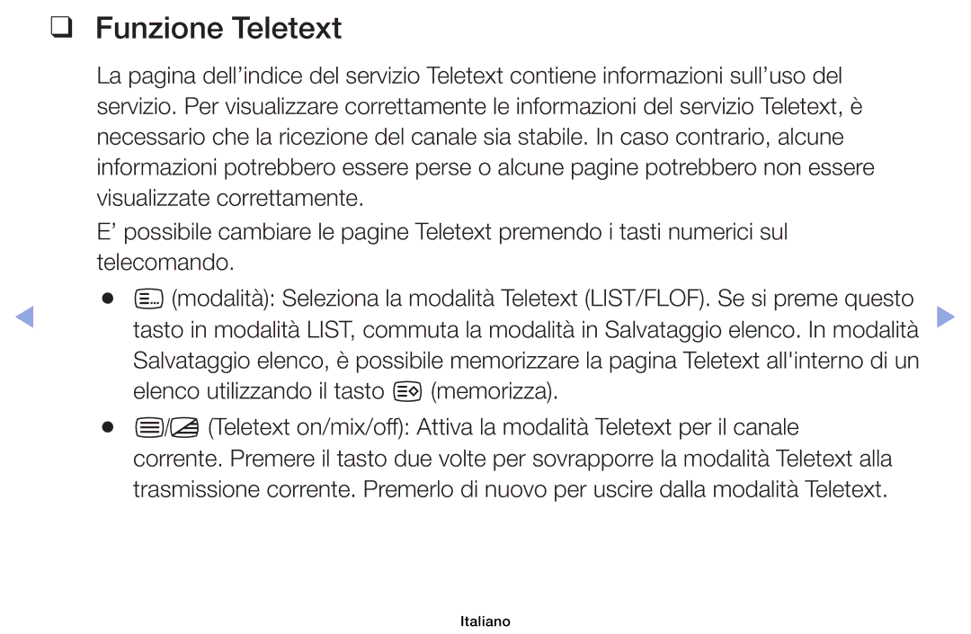 Samsung UE46F6100AWXXH, UE40F6100AWXZF, UE50F6100AWXZF, UE60F6100AKXZT, UE39EH5003WXXC, UE40F6100AKXZT manual Funzione Teletext 