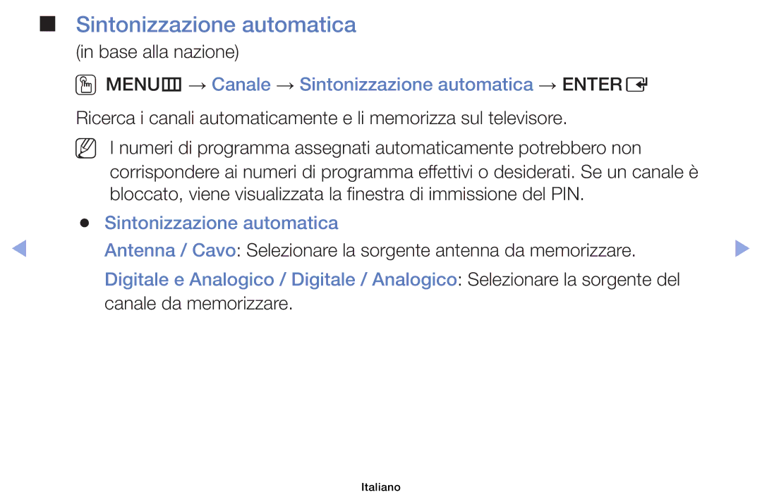 Samsung UE40F6100AWXZF, UE46F6100AWXXH, UE50F6100AWXZF, UE60F6100AKXZT manual Sintonizzazione automatica, Base alla nazione 