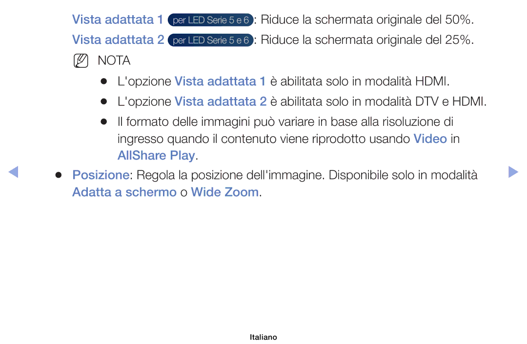 Samsung UE39EH5003WXZT manual Vista adattata 1 Vista adattata, Lopzione Vista adattata, Abilitata solo in modalità Hdmi 