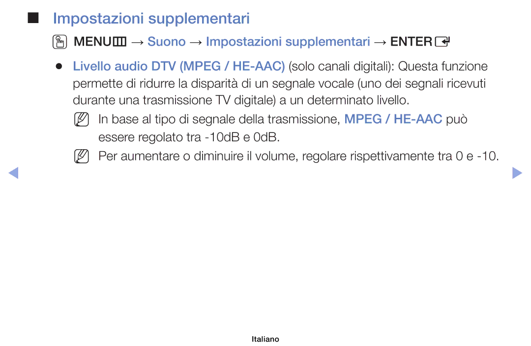 Samsung UE46EH6030WXZT, UE46F6100AWXXH, UE40F6100AWXZF manual OOMENUm → Suono → Impostazioni supplementari → Entere 