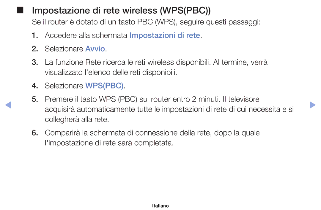 Samsung UE46F6100AKXZT, UE46F6100AWXXH, UE40F6100AWXZF, UE50F6100AWXZF, UE60F6100AKXZT Impostazione di rete wireless Wpspbc 