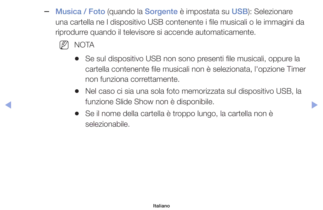 Samsung UE39EH5003WXXC manual Riprodurre quando il televisore si accende automaticamente, Non funziona correttamente 