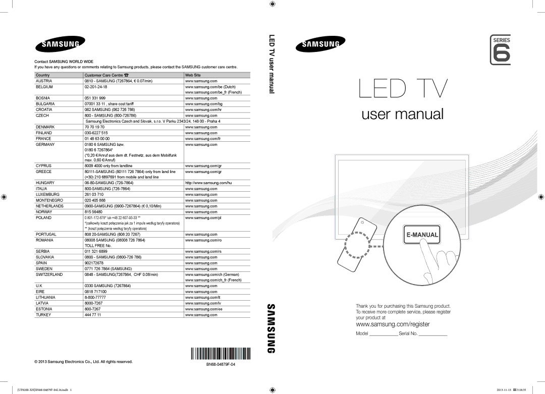 Samsung UE40F6320AWXXH, UE50F6400AKXXH, UE40F6670SSXXH, UE55F6670SSXXH, UE32F5300AWXXH, UE46F6670SSXXH manual Manual 