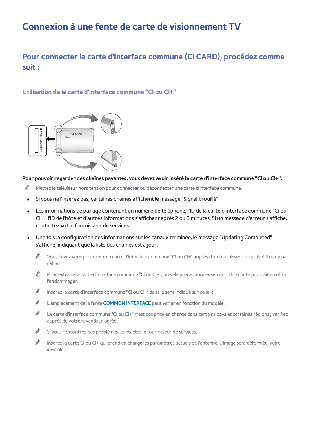 Samsung UE42F5370SSXZF, UE46F6670SSXZF, UE46F6640SSXZF, UE32F4500AWXXH Connexion à une fente de carte de visionnement TV 