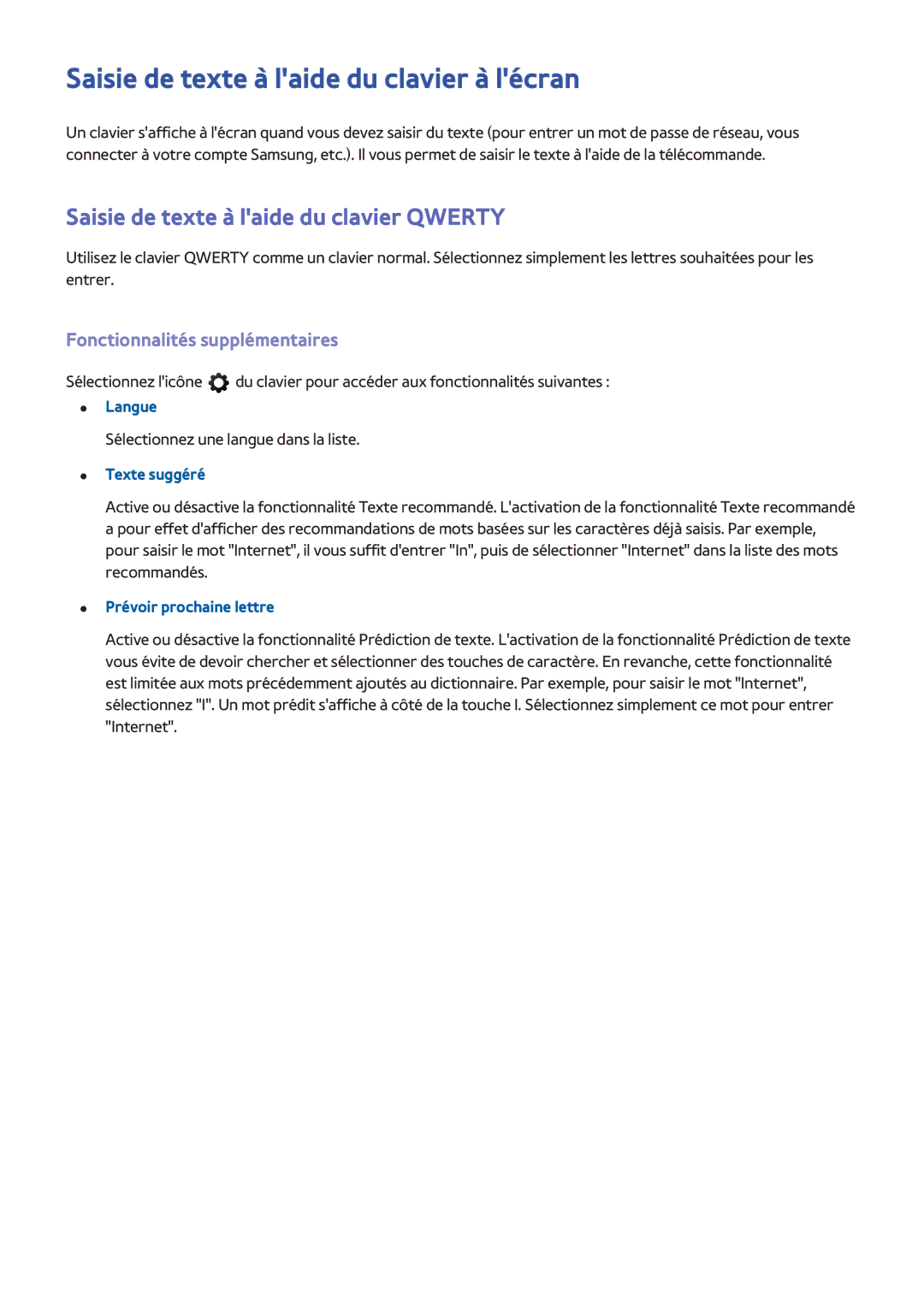 Samsung UE75F6400AWXZF manual Saisie de texte à laide du clavier à lécran, Saisie de texte à laide du clavier Qwerty 