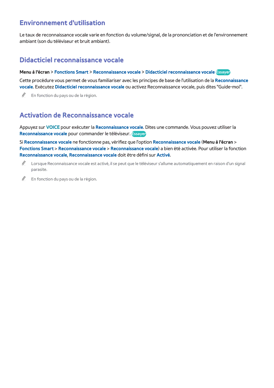 Samsung UE32F6400AWXZF Environnement dutilisation, Didacticiel reconnaissance vocale, Activation de Reconnaissance vocale 