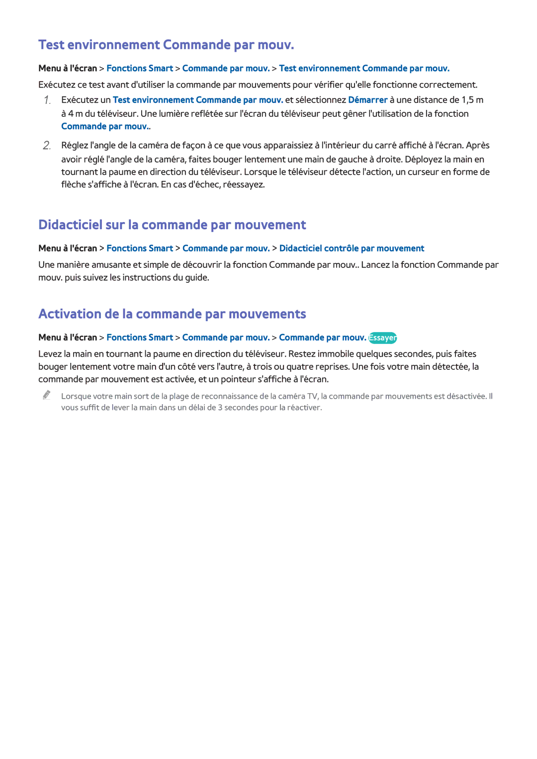 Samsung UE55F6640SSXZF, UE46F6670SSXZF Test environnement Commande par mouv, Didacticiel sur la commande par mouvement 