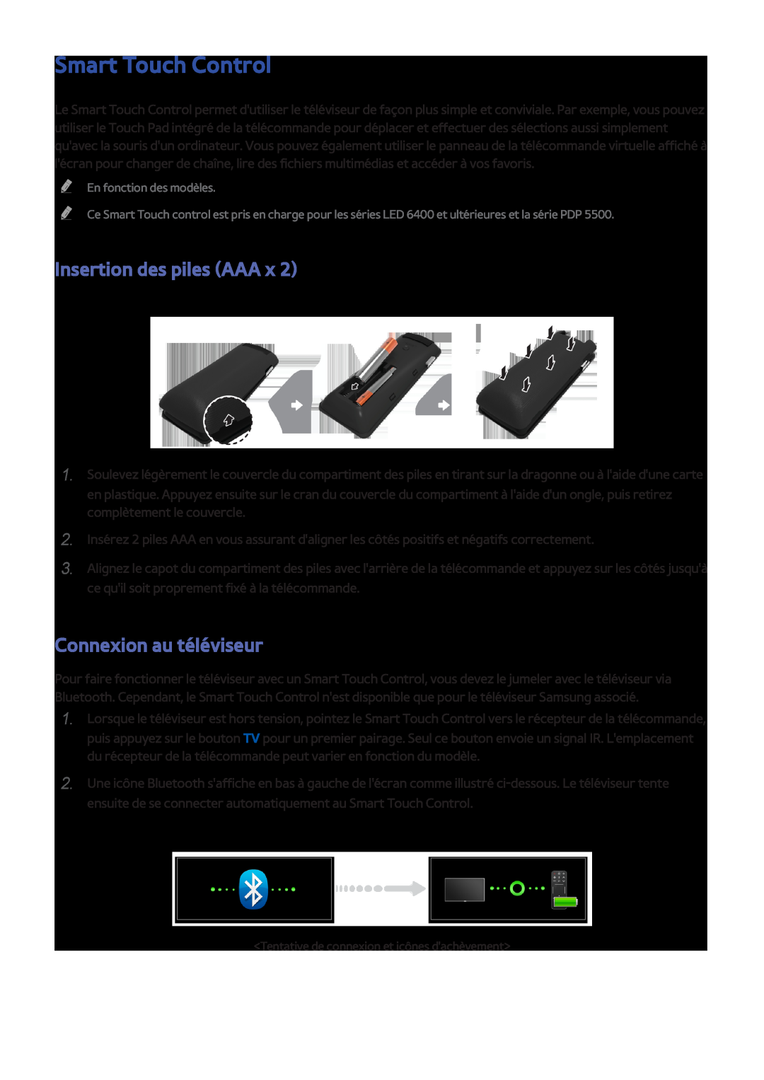 Samsung UE32F6800SSXZF, UE46F6670SSXZF manual Smart Touch Control, Insertion des piles AAA x, Connexion au téléviseur, 222 
