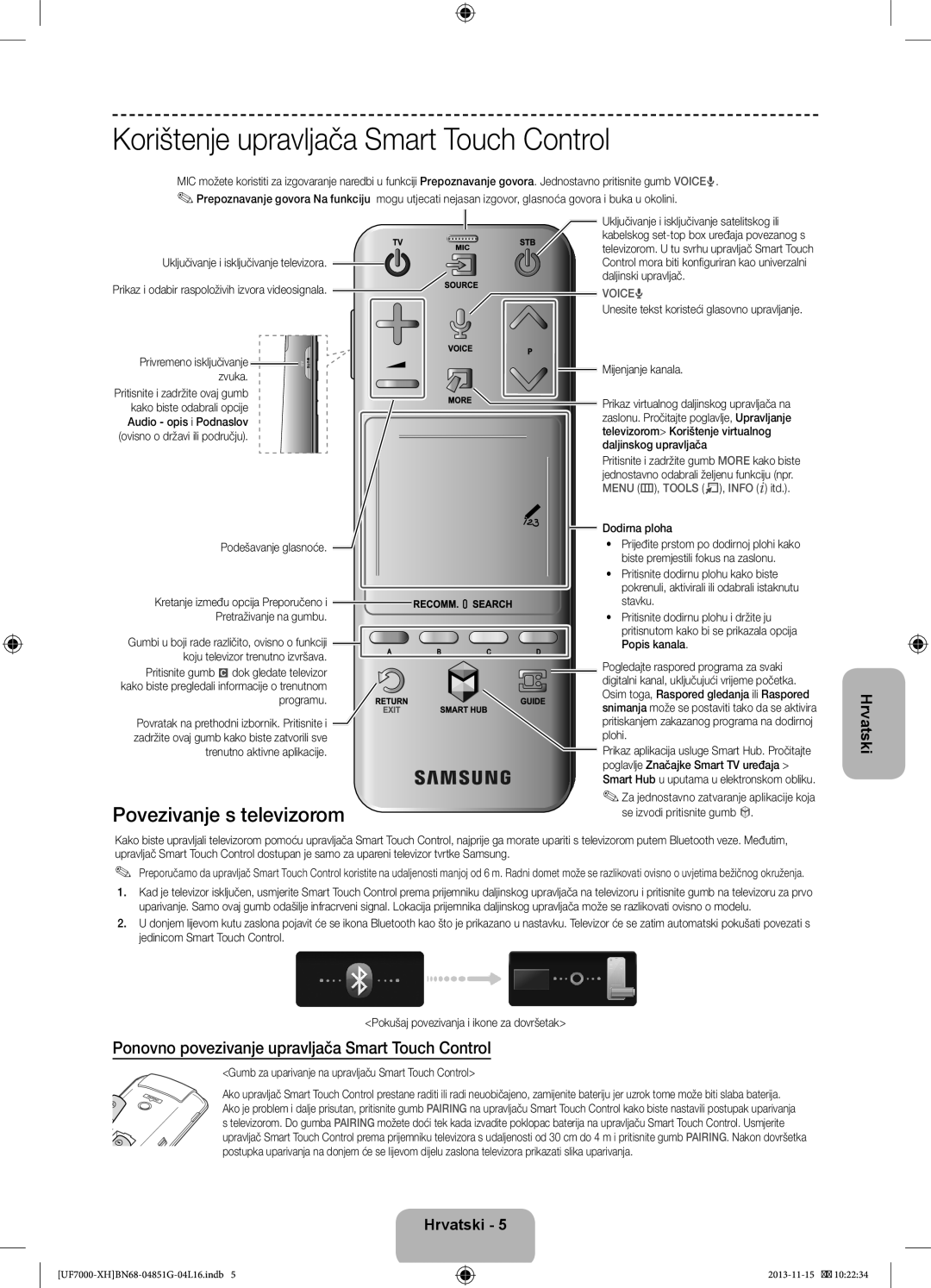 Samsung UE46F7000SLXXC, UE46F7000SLXXH, UE40F7000SLXXH Korištenje upravljača Smart Touch Control, Povezivanje s televizorom 