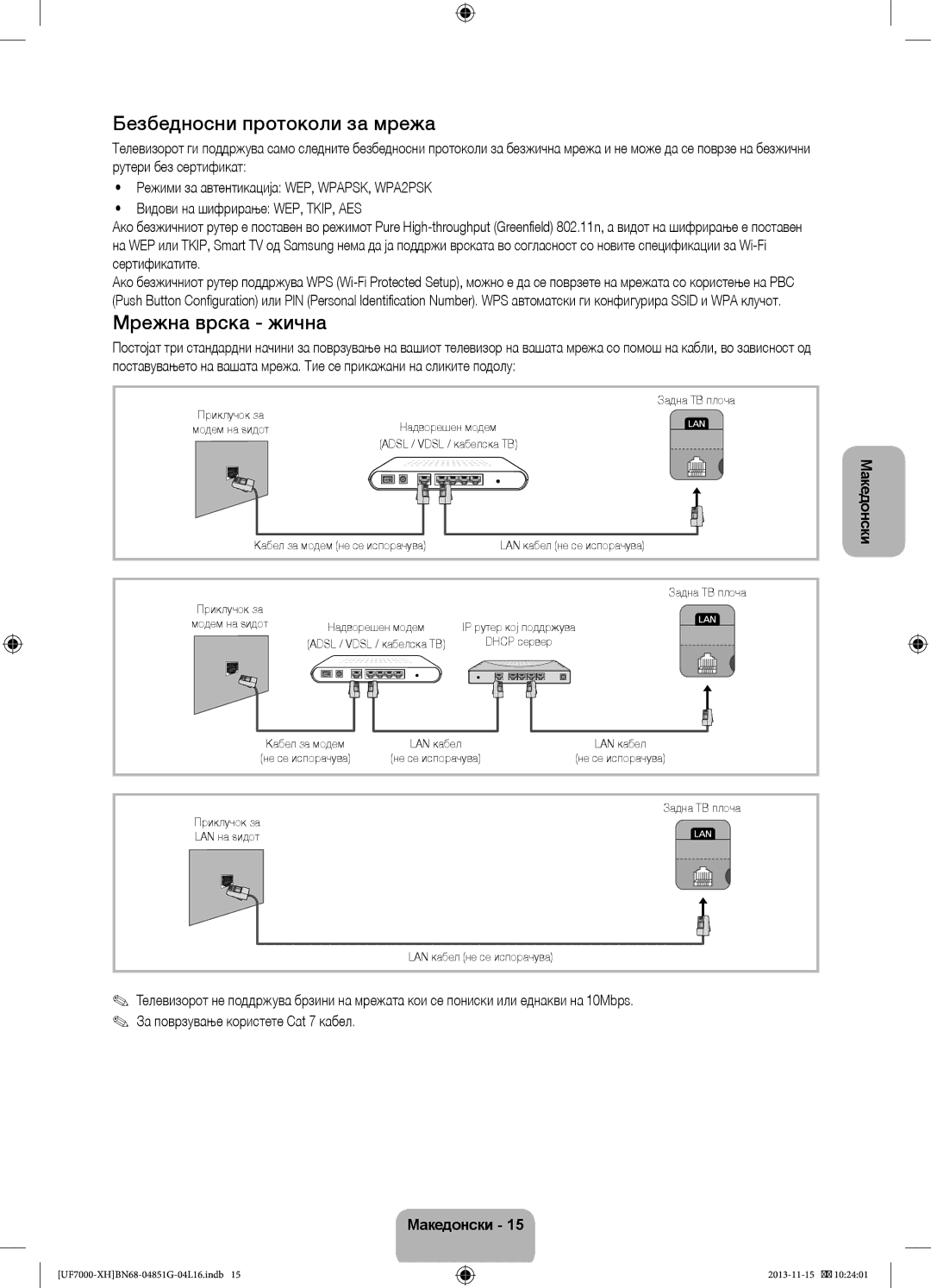 Samsung UE40F7000STXXH manual Безбедносни протоколи за мрежа, Мрежна врска жична, Рутери без сертификат, Сертификатите 