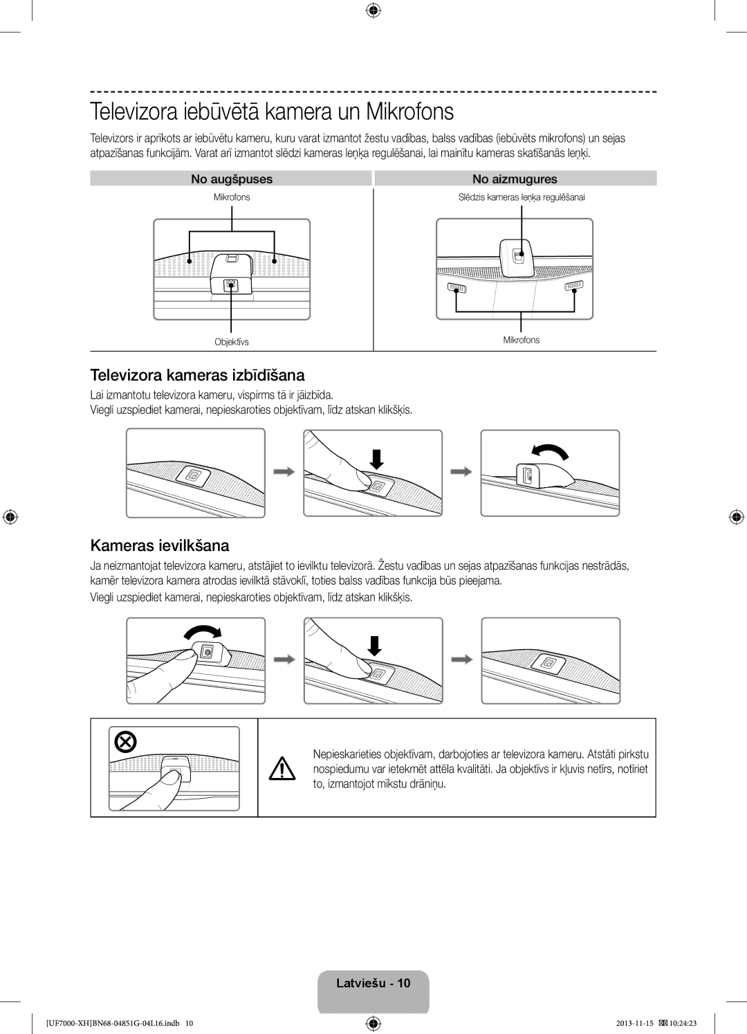 Samsung UE40F7000STXXU manual Televizora iebūvētā kamera un Mikrofons, Televizora kameras izbīdīšana, Kameras ievilkšana 