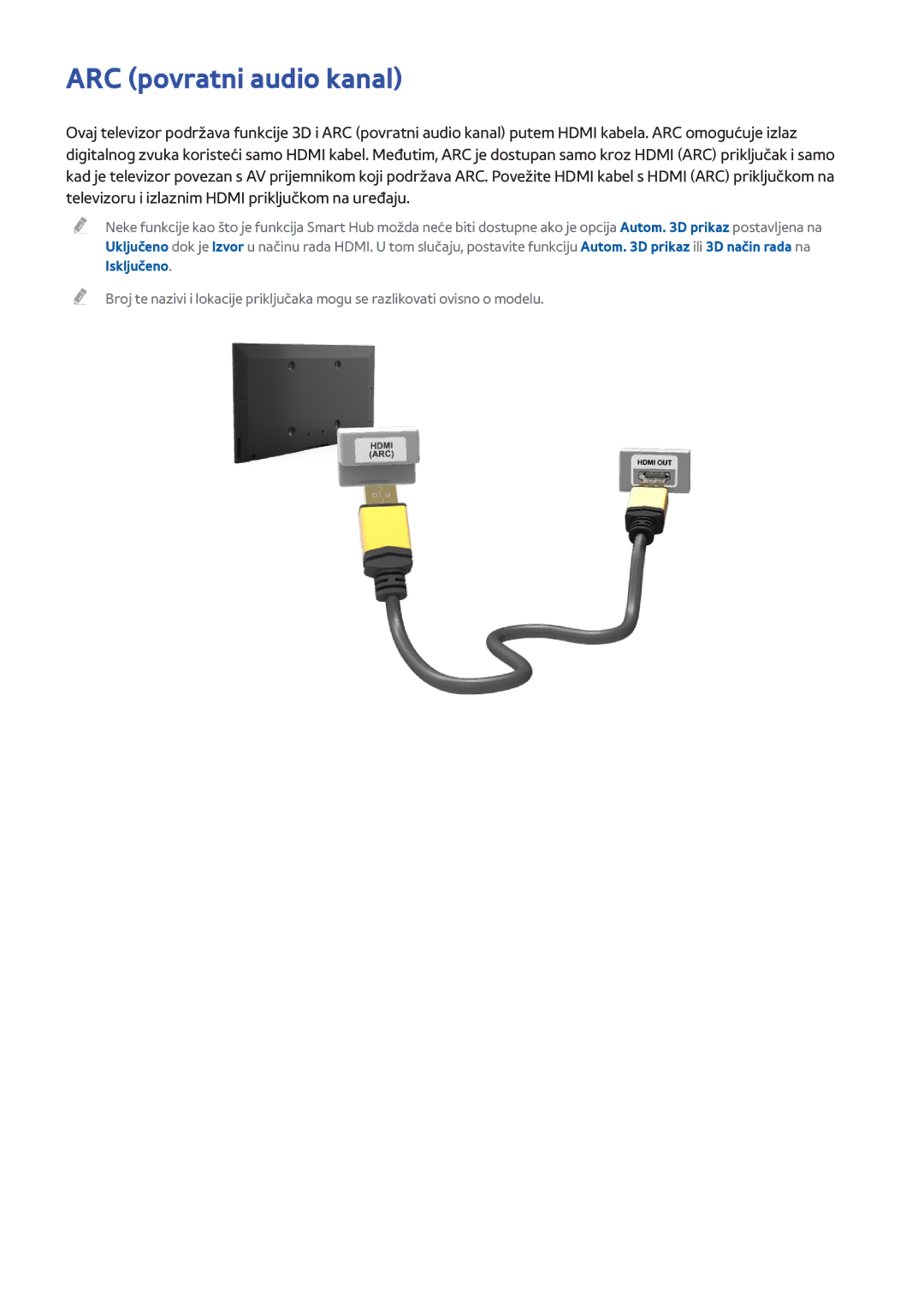 Samsung UE55F9000STXXH, UE46F7000STXXH, UE46F8000STXXH, UE40F8000STXXH, UE55F8500STXXH, UE85S9STXXH ARC povratni audio kanal 