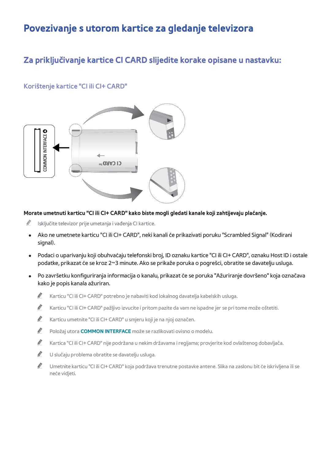 Samsung UE46F8000STXXH manual Povezivanje s utorom kartice za gledanje televizora, Korištenje kartice CI ili CI+ Card 