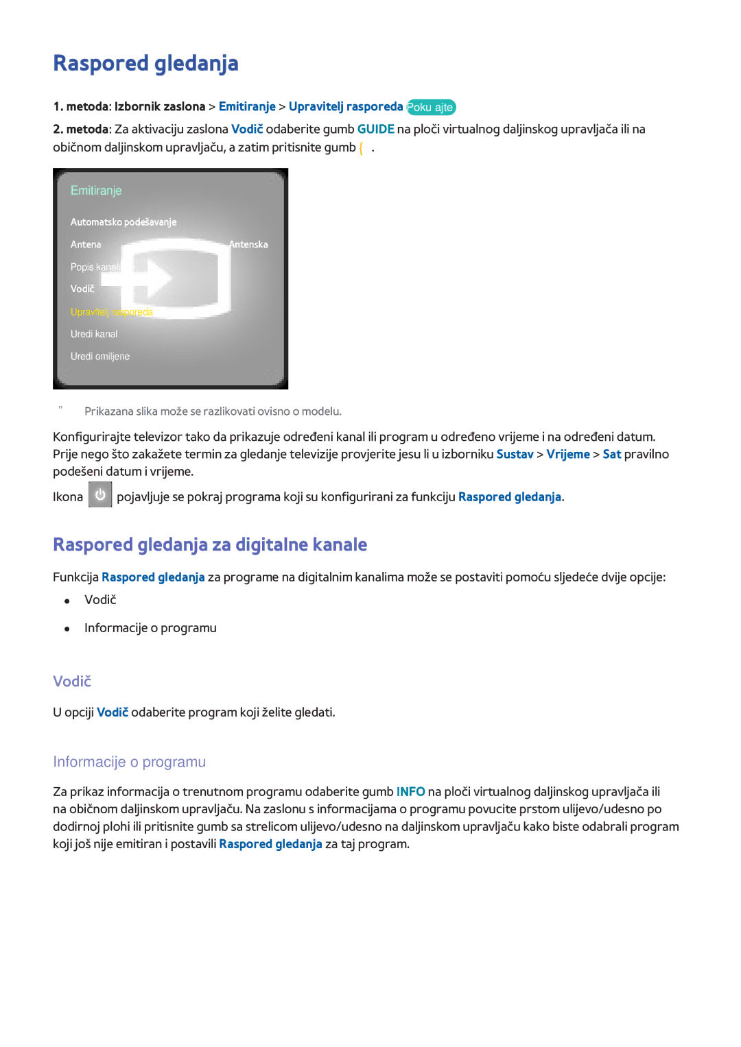 Samsung UE65F8000STXXH, UE46F7000STXXH manual Raspored gledanja za digitalne kanale, Vodič, Informacije o programu 