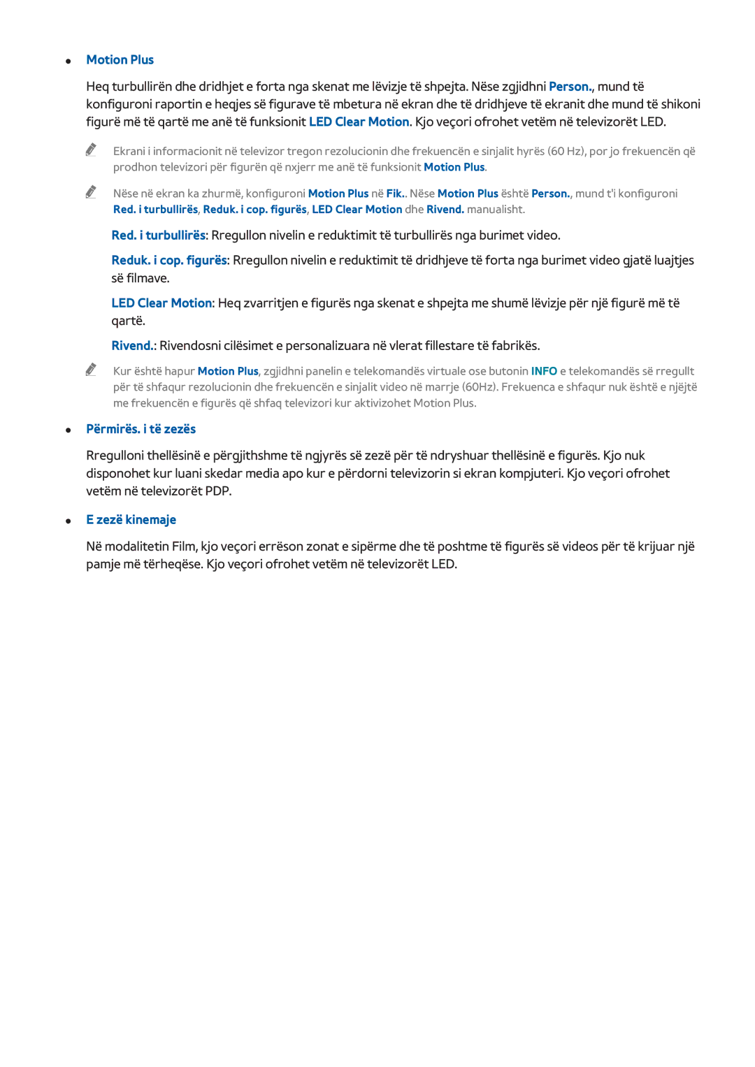 Samsung UE46F7000STXXH, UE46F8000STXXH, UE40F8000STXXH, UE55F8500STXXH manual Motion Plus, Përmirës. i të zezës, Zezë kinemaje 