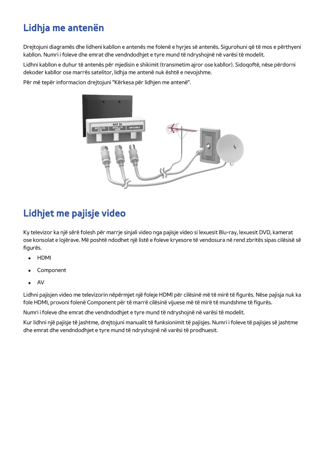 Samsung UE46F8500STXXH, UE46F7000STXXH, UE46F8000STXXH, UE40F8000STXXH manual Lidhja me antenën, Lidhjet me pajisje video 