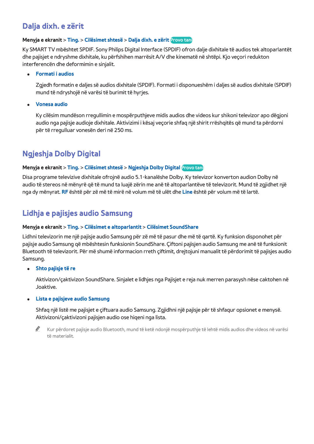Samsung UE55F8000STXXH, UE46F7000STXXH manual Dalja dixh. e zërit, Ngjeshja Dolby Digital, Lidhja e pajisjes audio Samsung 