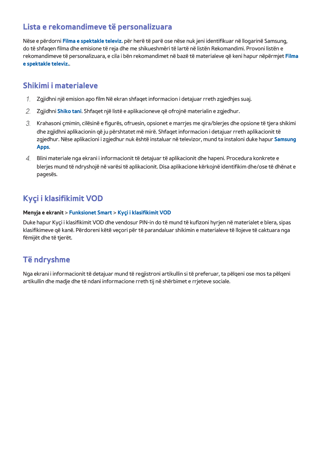 Samsung UE46F7000STXXH manual Lista e rekomandimeve të personalizuara, Shikimi i materialeve, Kyçi i klasifikimit VOD 