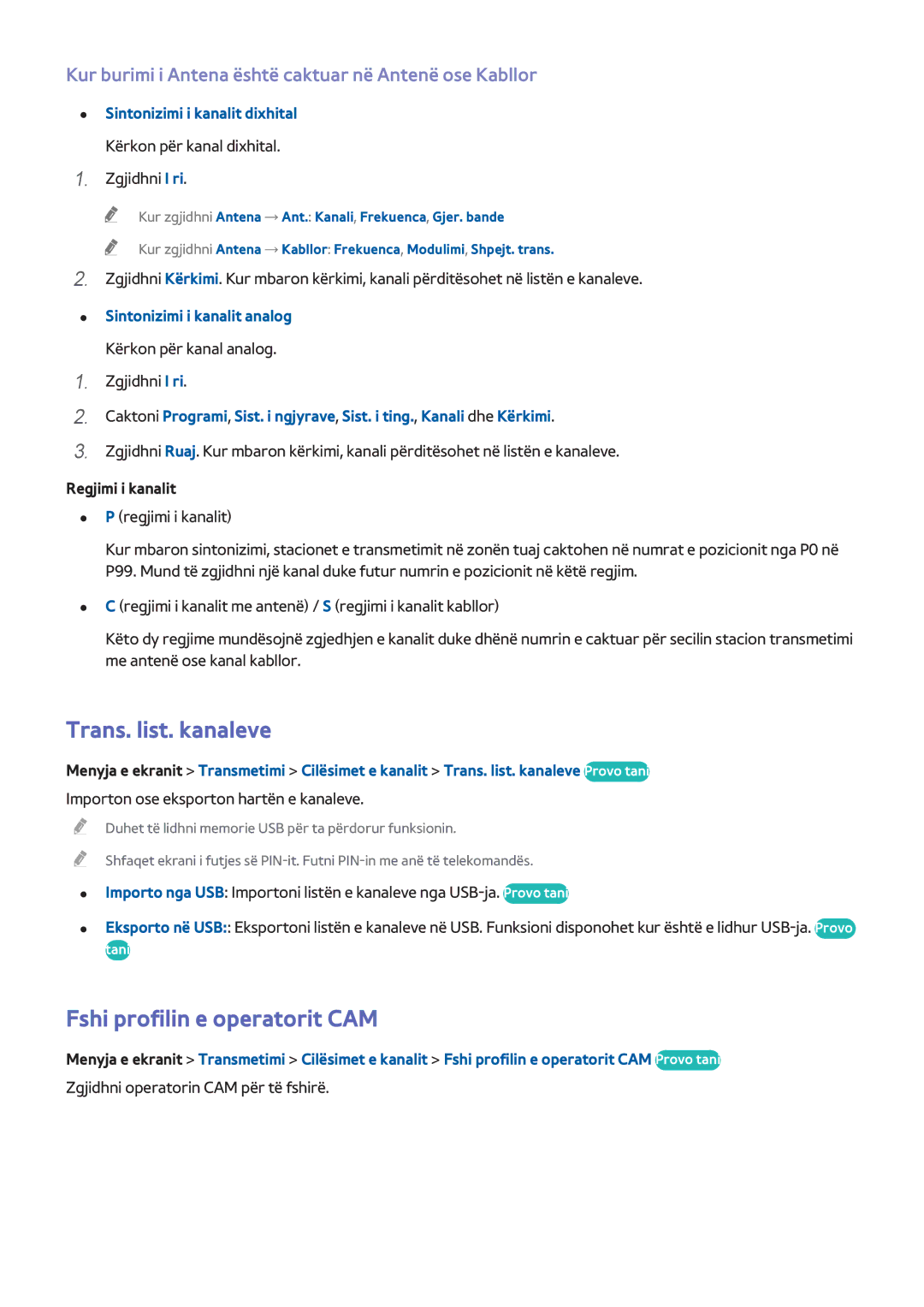 Samsung UE46F8000STXXH manual Trans. list. kanaleve, Fshi profilin e operatorit CAM, Sintonizimi i kanalit dixhital 