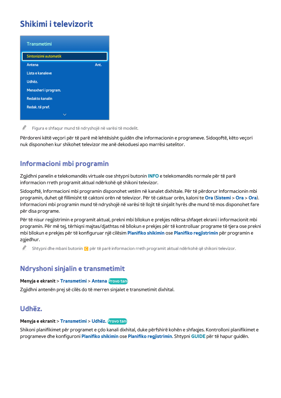 Samsung UE40F7000STXXH manual Shikimi i televizorit, Informacioni mbi programin, Ndryshoni sinjalin e transmetimit, Udhëz 