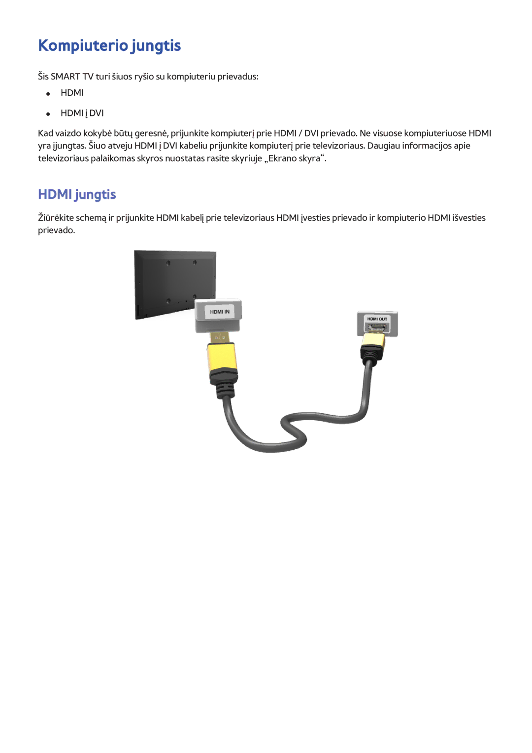 Samsung UE75F8000STXXH, UE46F7000STXXH, UE46F8000STXXH, UE40F8000STXXH, UE55F8500STXXH manual Kompiuterio jungtis, Hdmi jungtis 