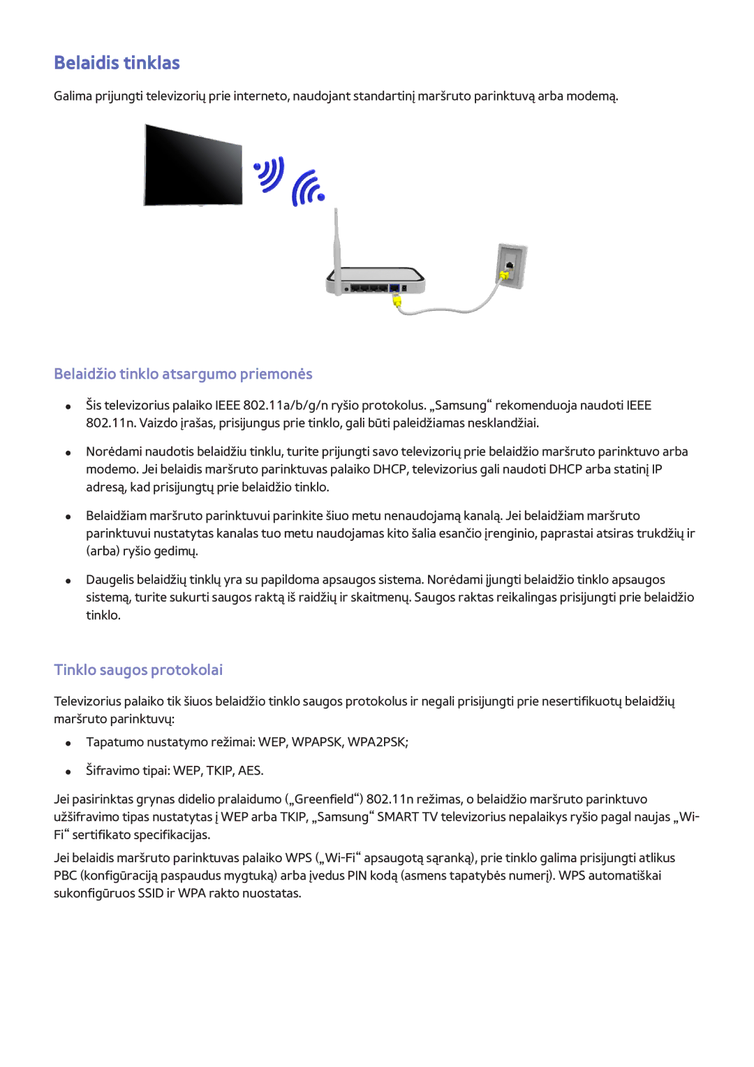 Samsung UE46F8000STXXH, UE46F7000STXXH Belaidis tinklas, Belaidžio tinklo atsargumo priemonės, Tinklo saugos protokolai 