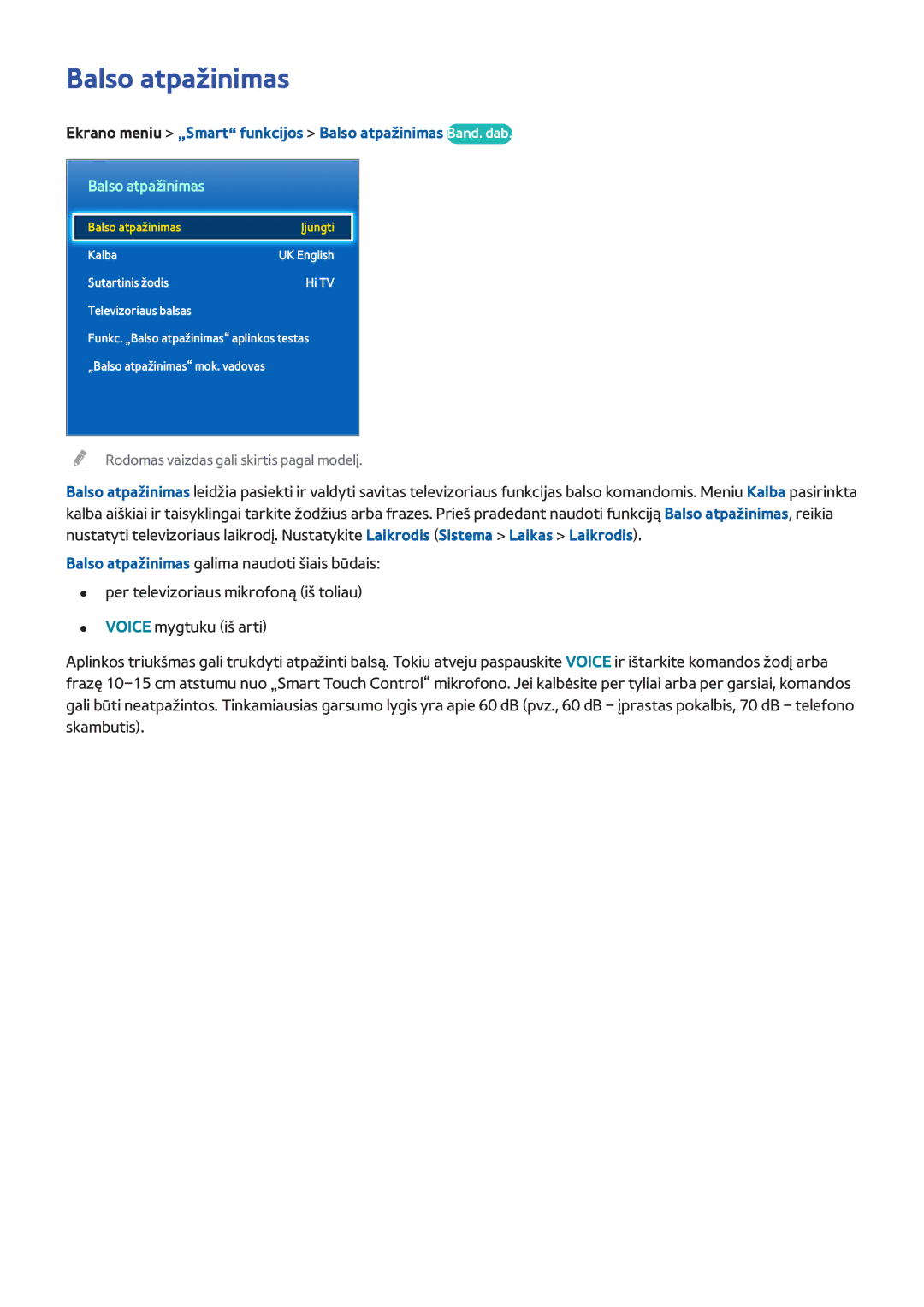 Samsung UE65F8000STXXH, UE46F7000STXXH, UE46F8000STXXH manual Ekrano meniu „Smart funkcijos Balso atpažinimas Band. dab 