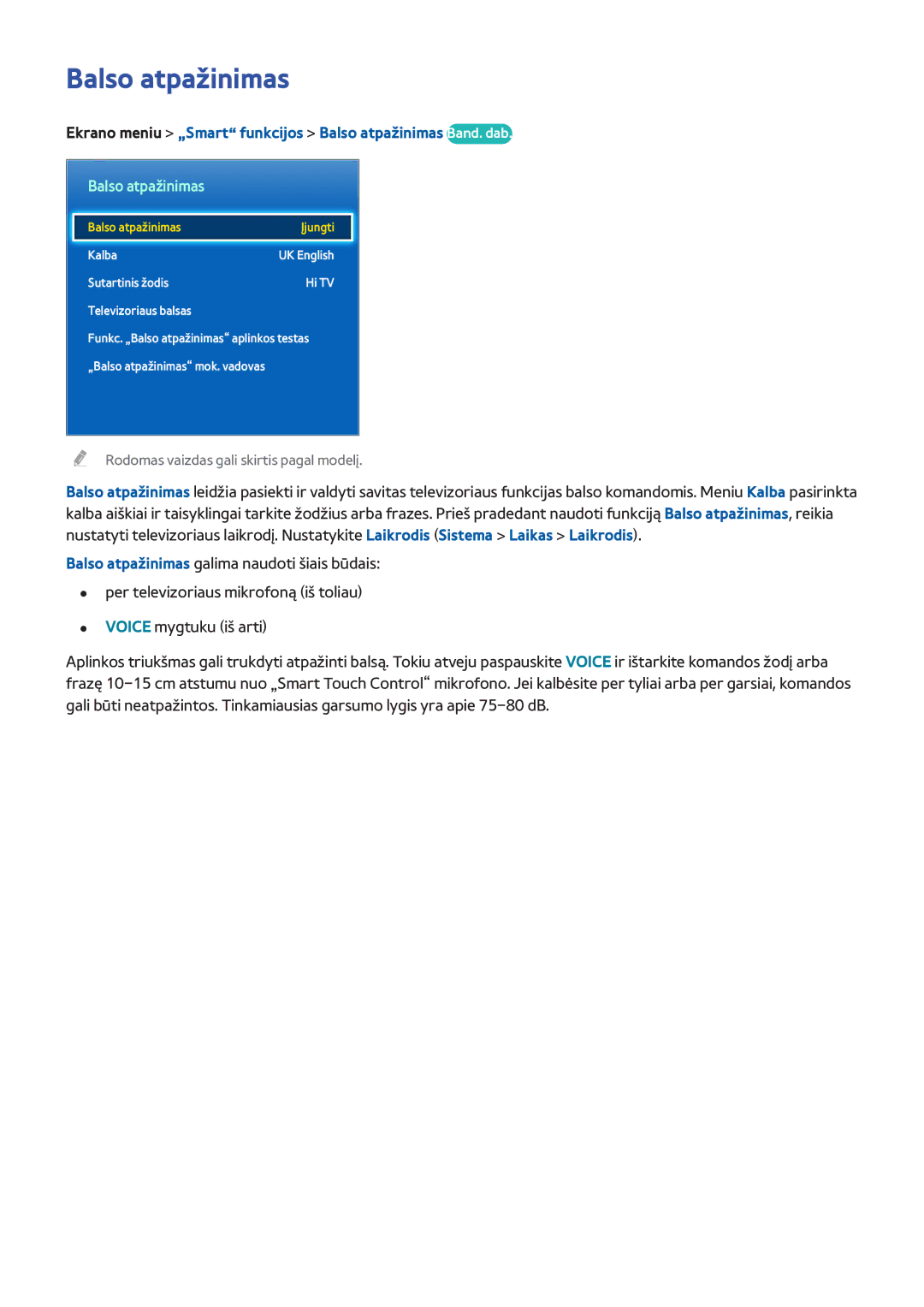 Samsung UE55F9000STXXH, UE46F7000STXXH, UE46F8000STXXH manual Ekrano meniu „Smart funkcijos Balso atpažinimas Band. dab 