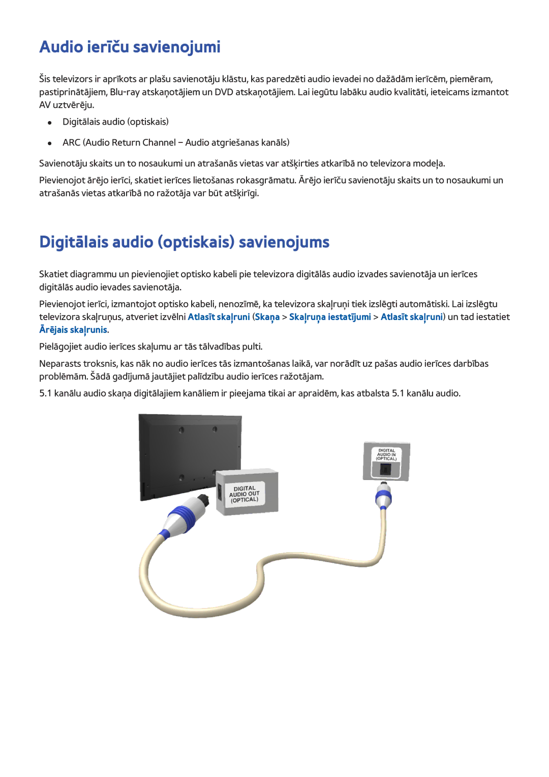 Samsung UE55F9000STXXH, UE46F7000STXXH, UE46F8000STXXH Audio ierīču savienojumi, Digitālais audio optiskais savienojums 