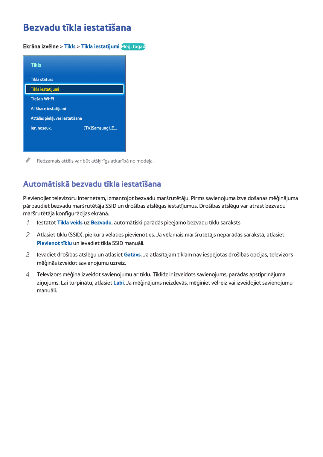 Samsung UE65F8000STXXH, UE46F7000STXXH, UE46F8000STXXH Bezvadu tīkla iestatīšana, Automātiskā bezvadu tīkla iestatīšana 