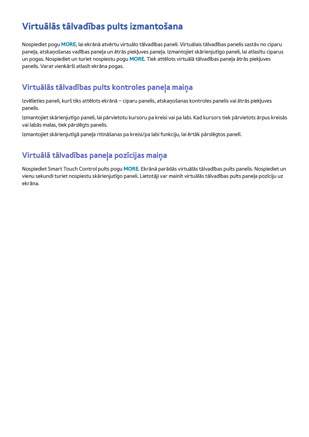 Samsung UE46F8500STXXH manual Virtuālās tālvadības pults izmantošana, Virtuālās tālvadības pults kontroles paneļa maiņa 