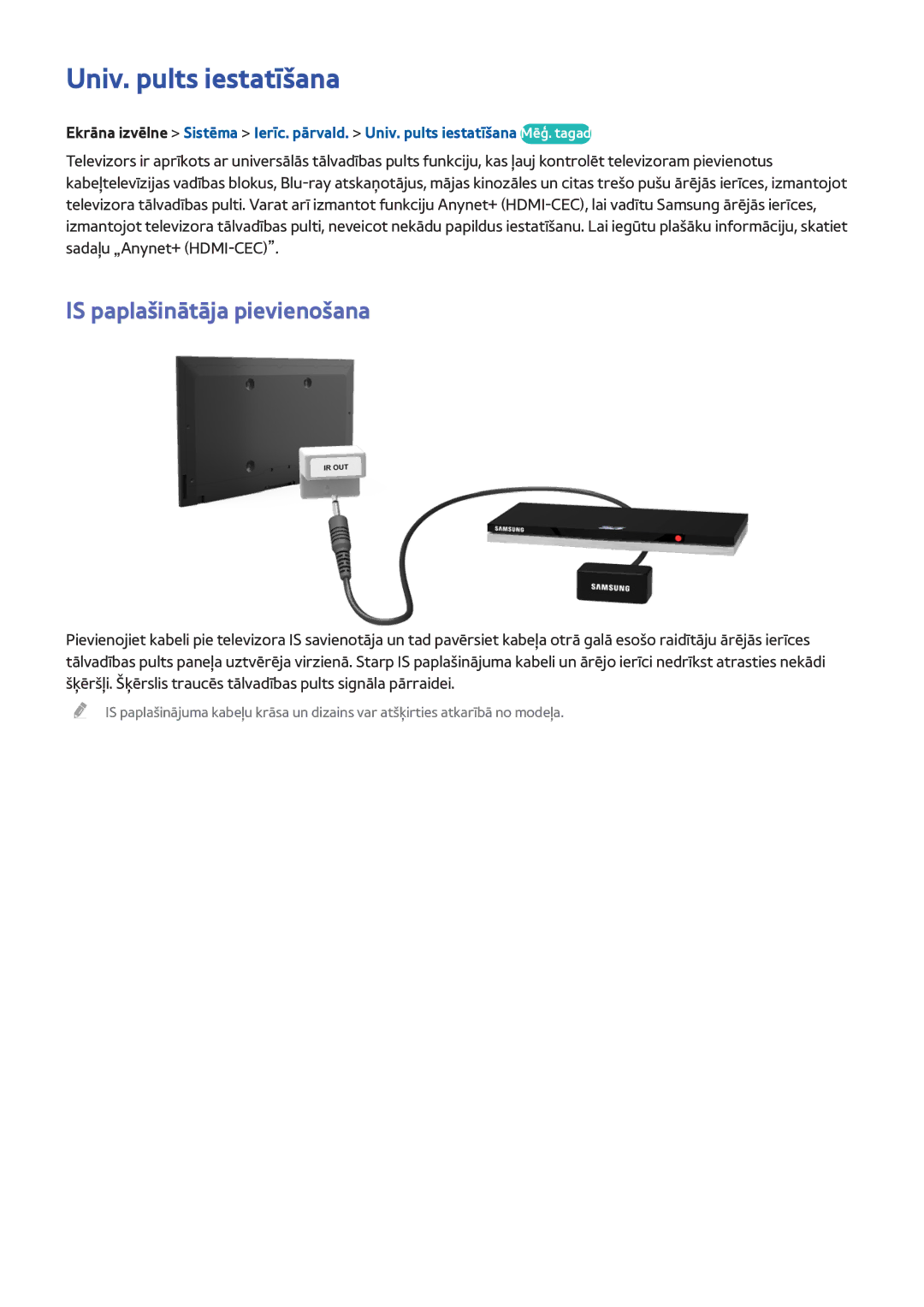 Samsung UE46F8000STXXH, UE46F7000STXXH, UE40F8000STXXH manual Univ. pults iestatīšana, Is paplašinātāja pievienošana 