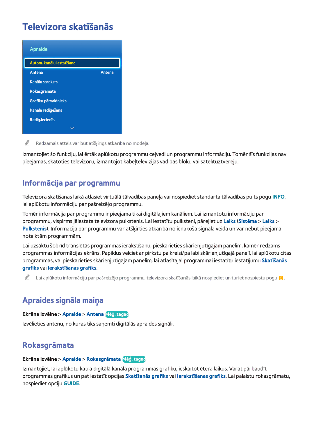 Samsung UE40F7000STXXH manual Televizora skatīšanās, Informācija par programmu, Apraides signāla maiņa, Rokasgrāmata 