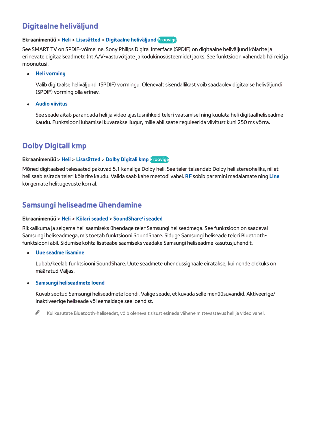 Samsung UE55F8000STXXH, UE46F7000STXXH manual Digitaalne heliväljund, Dolby Digitali kmp, Samsungi heliseadme ühendamine 