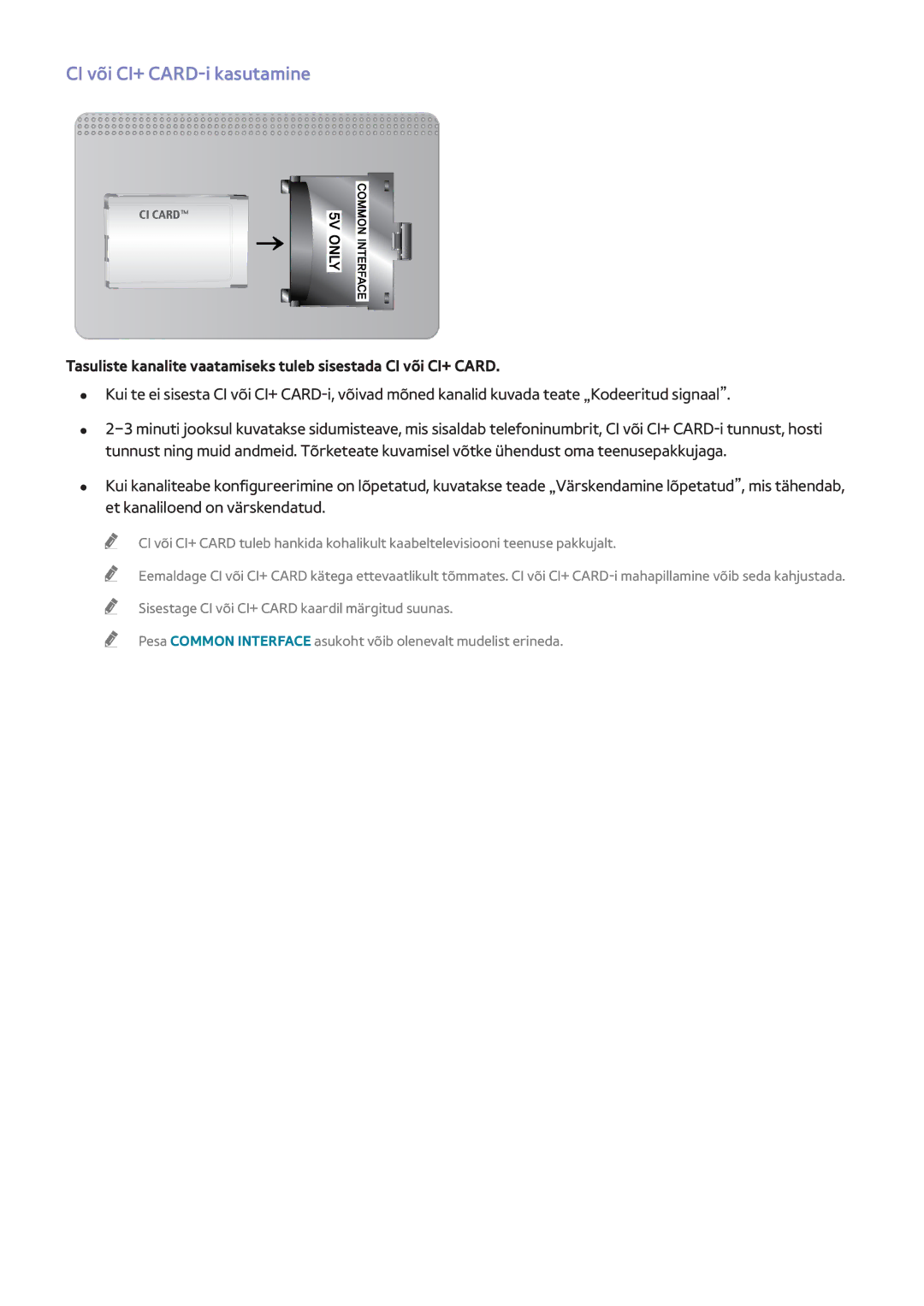 Samsung UE55F9000STXXH, UE46F7000STXXH, UE46F8000STXXH, UE40F8000STXXH, UE55F8500STXXH manual CI või CI+ CARD-i kasutamine 