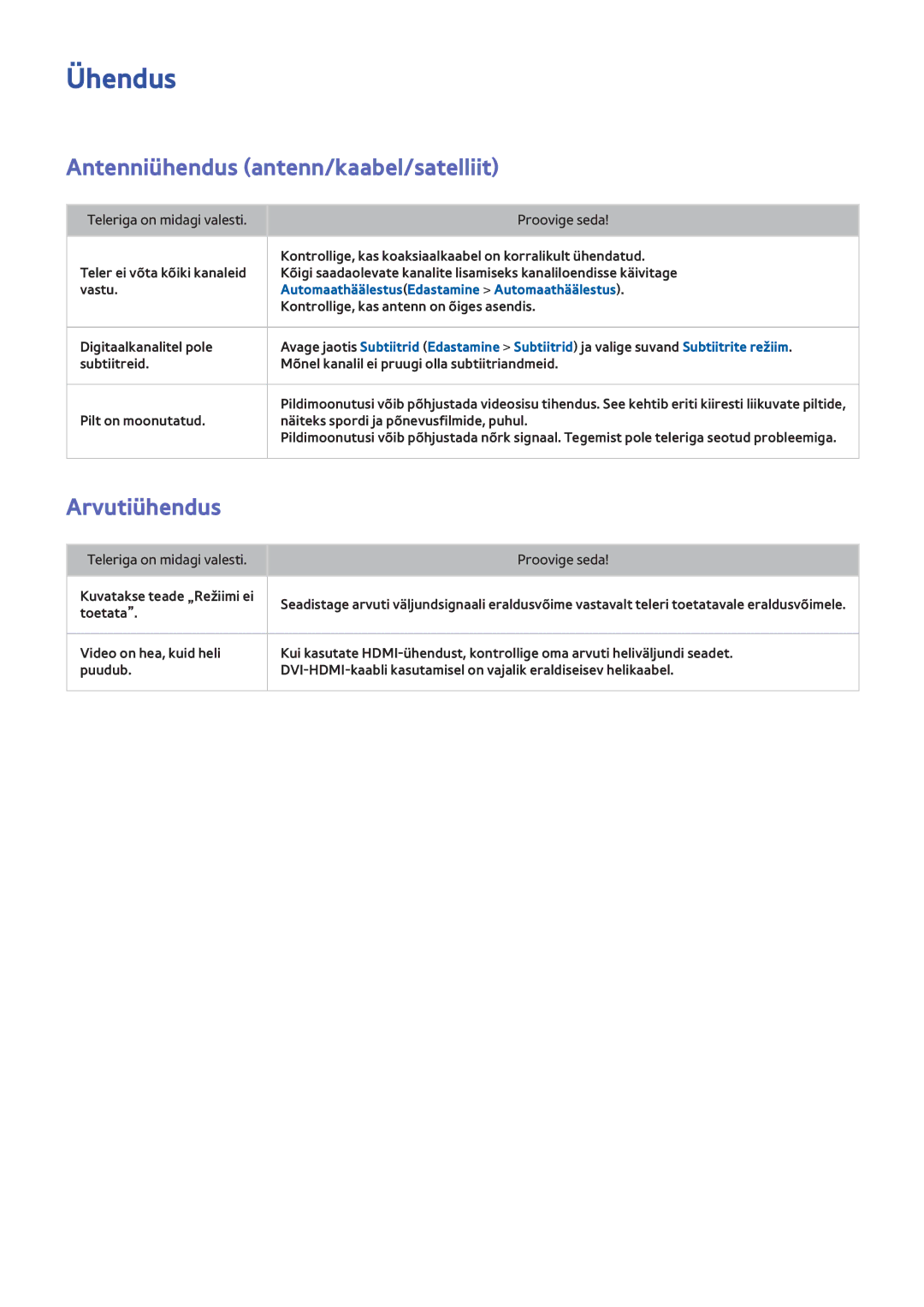 Samsung UE40F8000STXXH, UE46F7000STXXH, UE46F8000STXXH manual Ühendus, Antenniühendus antenn/kaabel/satelliit, Arvutiühendus 