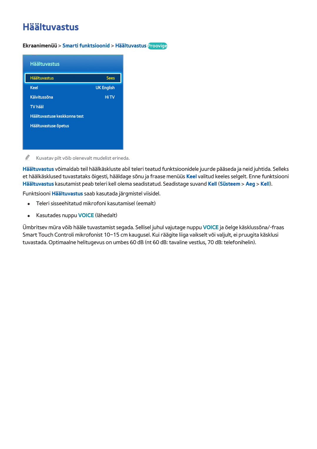 Samsung UE65F8000STXXH, UE46F7000STXXH, UE46F8000STXXH manual Ekraanimenüü Smarti funktsioonid Häältuvastus Proovige 
