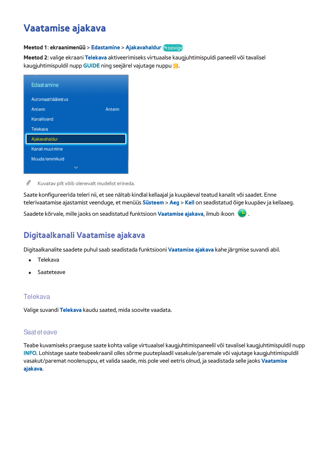 Samsung UE46F7000STXXH, UE46F8000STXXH, UE40F8000STXXH manual Digitaalkanali Vaatamise ajakava, Telekava, Saateteave 