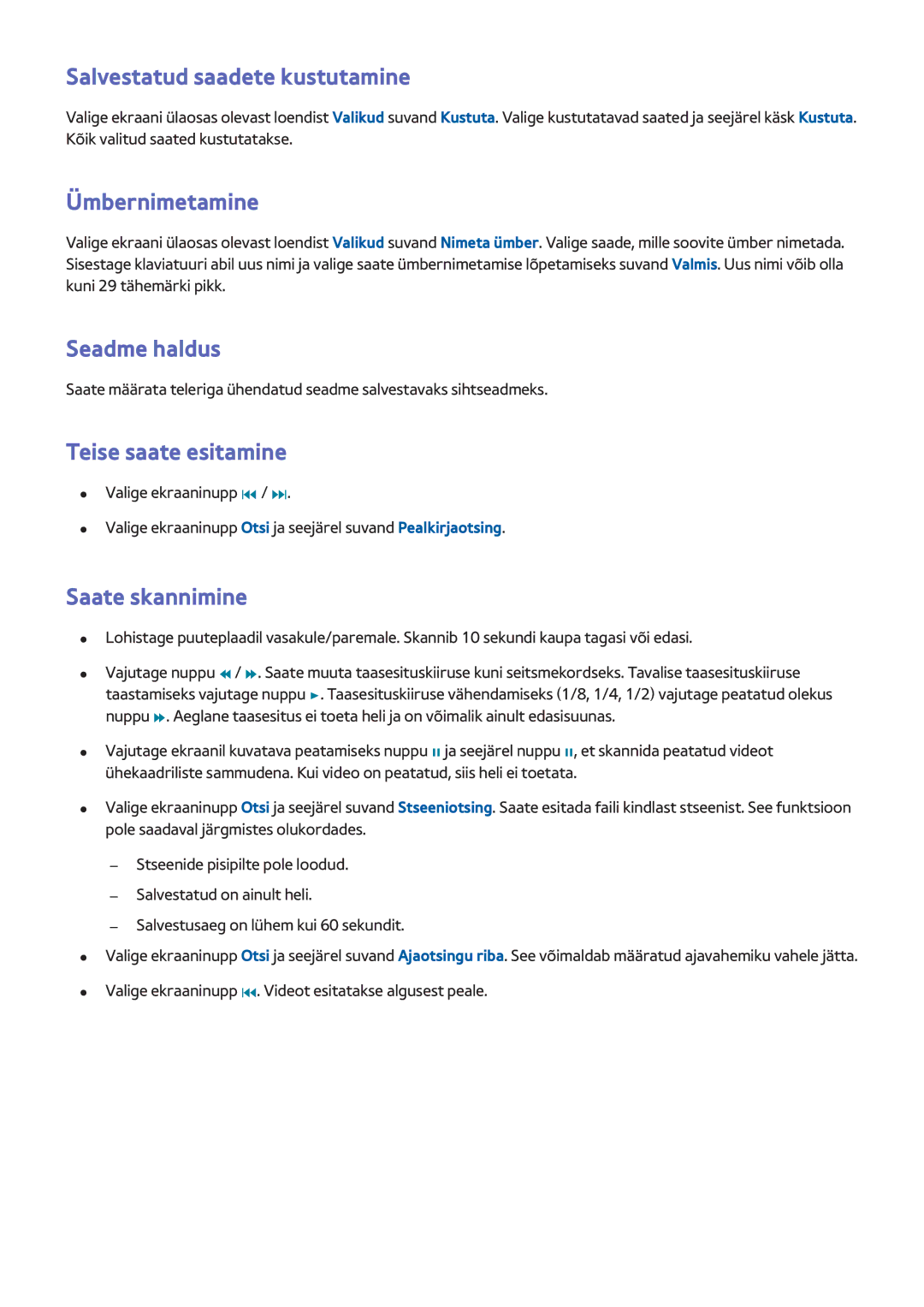 Samsung UE75F8000STXXH manual Salvestatud saadete kustutamine, Ümbernimetamine, Seadme haldus, Teise saate esitamine 