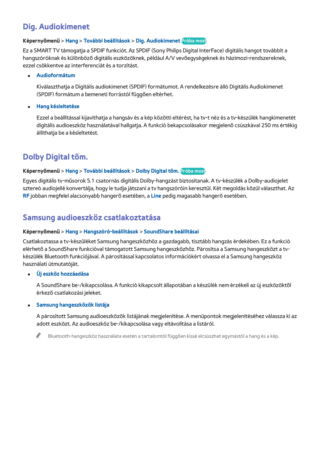 Samsung UE46F7005STXXE, UE46F8000SLXXN manual Dig. Audiokimenet, Dolby Digital töm, Samsung audioeszköz csatlakoztatása 