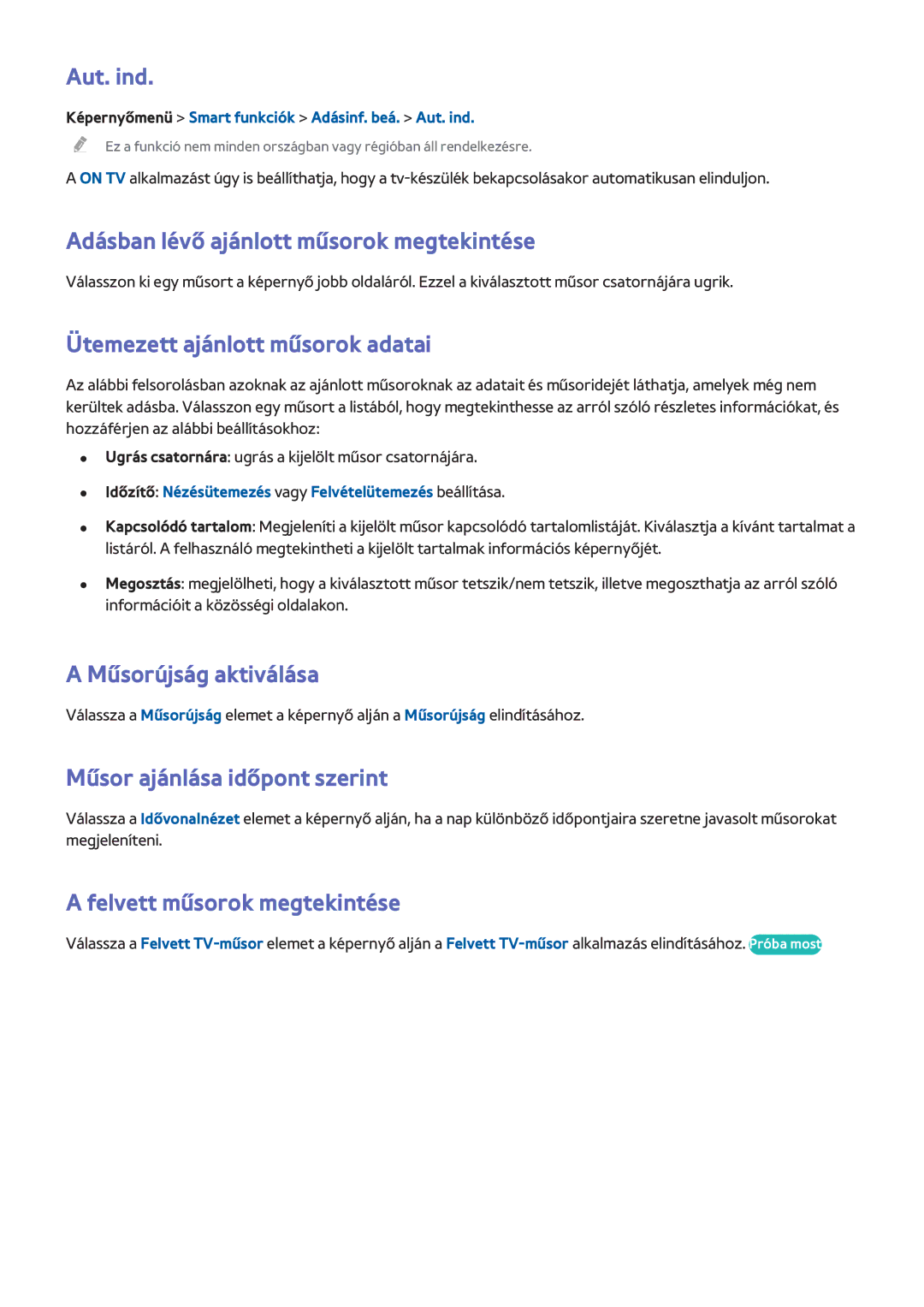 Samsung UE40F8000SZXZT manual Aut. ind, Adásban lévő ajánlott műsorok megtekintése, Ütemezett ajánlott műsorok adatai 