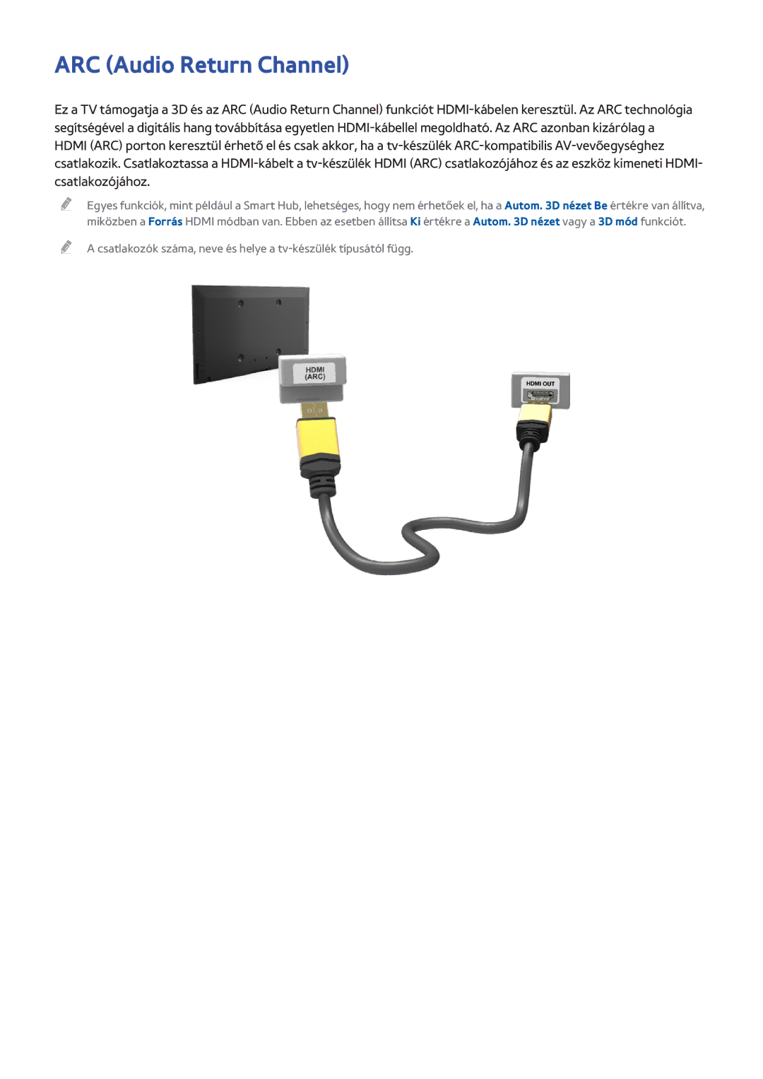 Samsung UE40F7000SLXZF, UE46F8000SLXXN, UE46F7000SLXXH, UE55F9000SLXXN, UE65F8000SLXXH, UE85S9STXXH ARC Audio Return Channel 